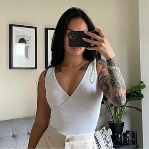 Babaton white ribbed bodysuit size xs